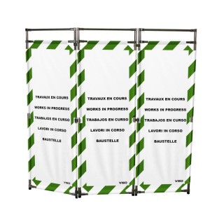 Barrière Travo Viso INOX - 3 vantaux - Logo TRAVAUX EN COURS - Blanc-Vert L 1700 x H 1800 mm