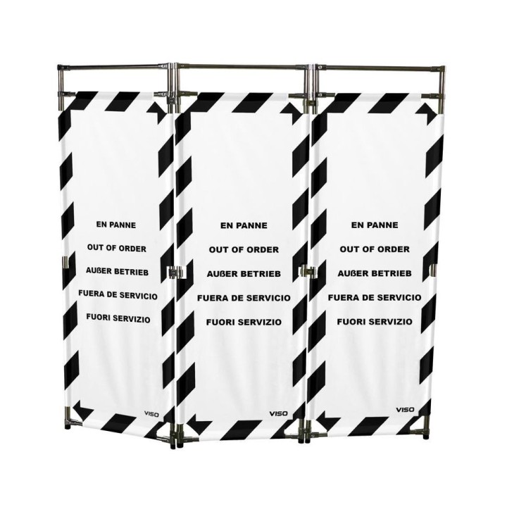 Barrière Travo Viso INOX - 3 vantaux - Logo EN PANNE - Blanc-Noir L 1700 x H 1800 mm