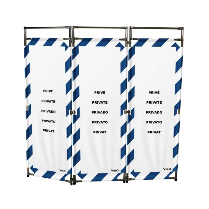 Barrière Travo Viso INOX - 3 vantaux - Logo PRIVÉ - Blanc-Bleu L 1700 x H 1800 mm