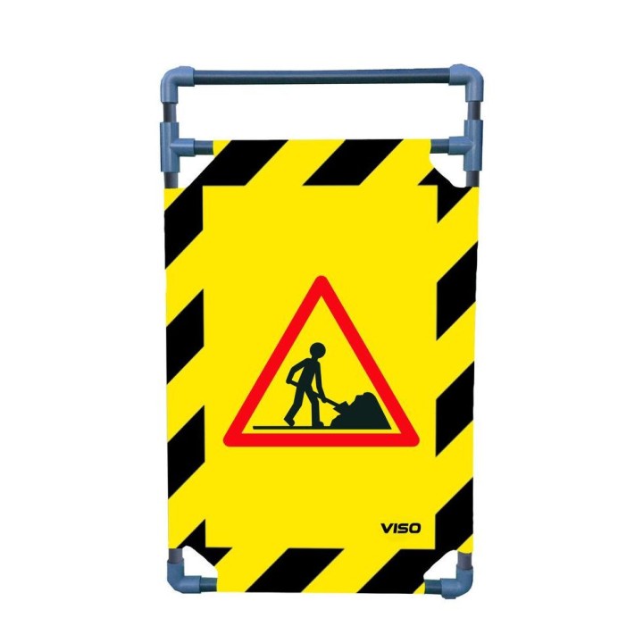 Barrière Travo Viso PVC - 1 panneau - Logo CHANTIER - Jaune-Noir-Rouge L 570 x H 1000 mm