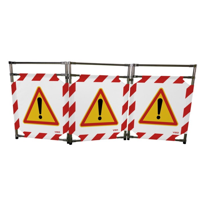 Barrière Travo Viso INOX - 3 vantaux - Logo ATTENTION - Blanc-Rouge L 1700 x H 1000 mm