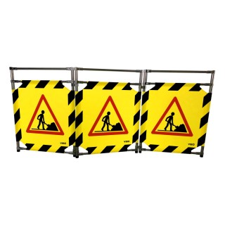 Barrière Travo Viso INOX - 3 vantaux - Logo CHANTIER - Noir-Jaune L 1700 x H 1000 mm