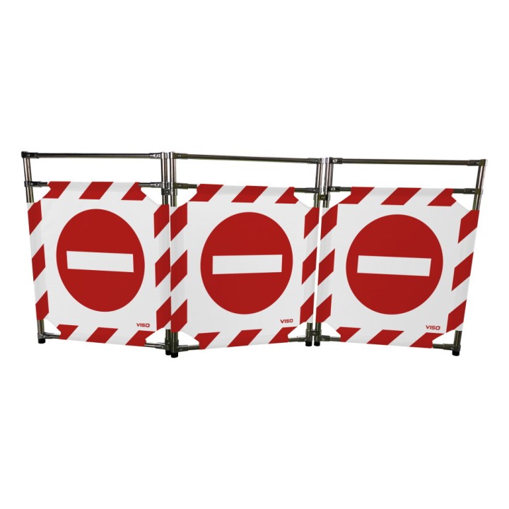 Barrière Travo Viso INOX - 3 vantaux - Logo SENS INTERDIT - Blanc-Rouge L 1700 x H 1000 mm
