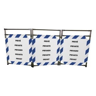 Barrière Travo Viso INOX - 3 vantaux - Logo PRIVÉ - Bleu-Blanc L 1700 x H 1000 mm