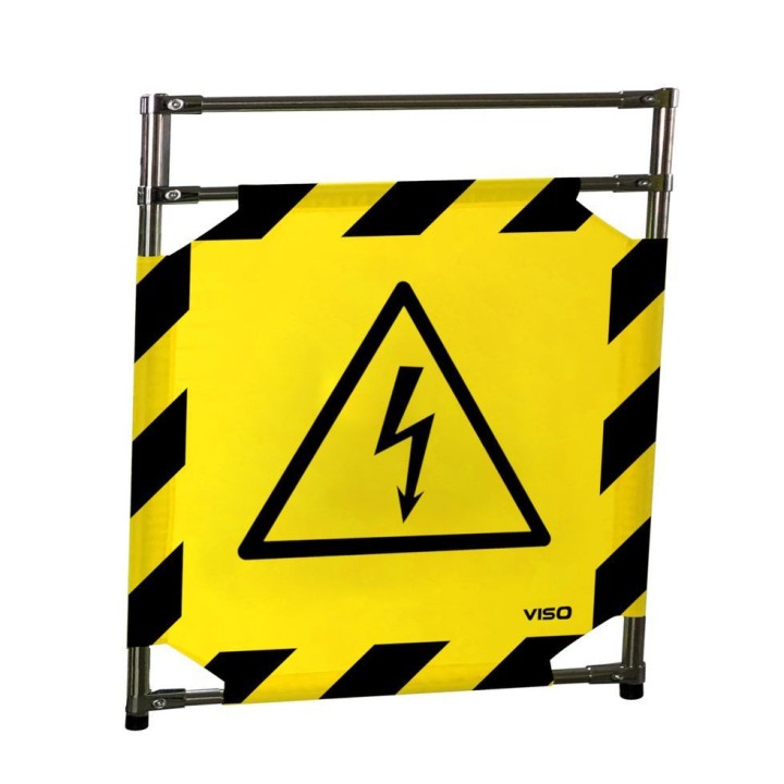 Barrière Travo Viso INOX - 1 Panneau - Logo DANGER ÉLECTRICITÉ - Noir-Jaune L 570 x H 1000 mm