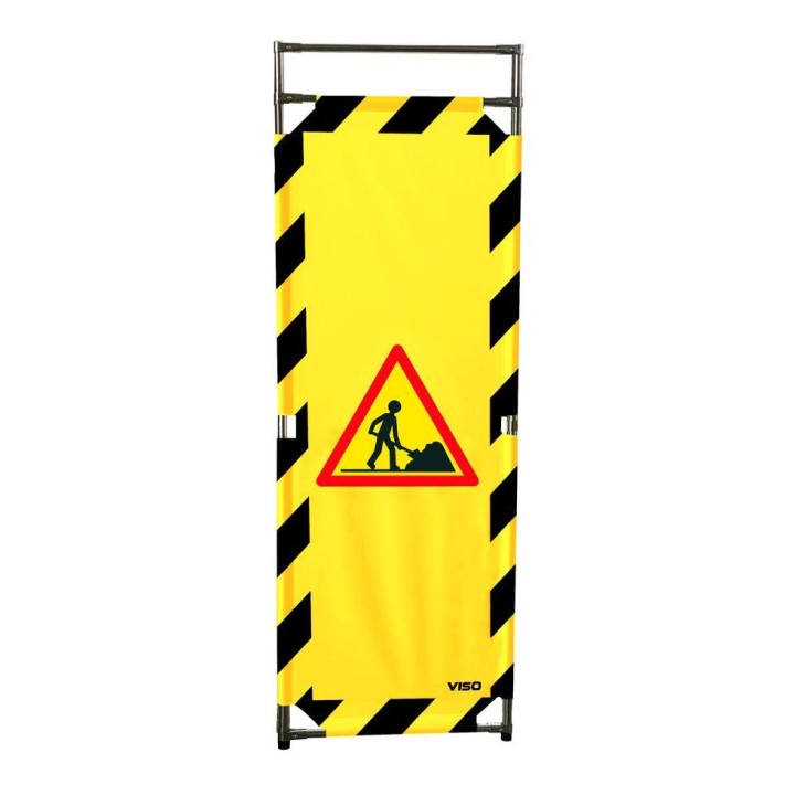 Barrière Travo Viso INOX - 1 panneau - Logo CHANTIER - Noir-Jaune L 570 x H 1800 mm