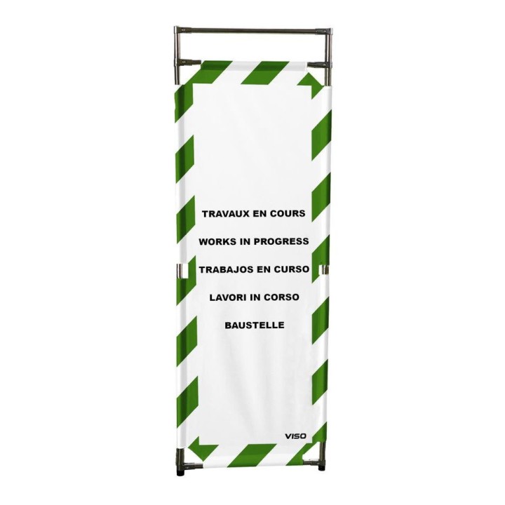 Barrière Travo Viso INOX - 1 panneau - Logo TRAVAUX EN COURS - Vert-Blanc L 570 x H 1800 mm