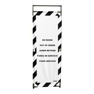Barrière Travo Viso INOX - 1 panneau - Logo EN PANNE - Noir-Blanc L 570 x H 1800 mm
