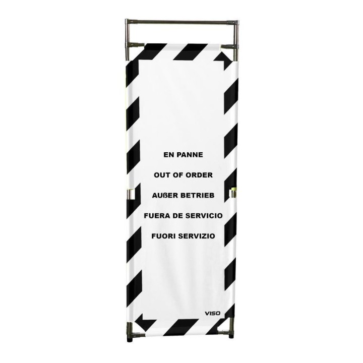 Barrière Travo Viso INOX - 1 panneau - Logo EN PANNE - Noir-Blanc L 570 x H 1800 mm