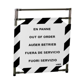 Barrière Travo Viso INOX - 1 panneau - Logo EN PANNE - Noir-Blanc L 570 x H 1000 mm