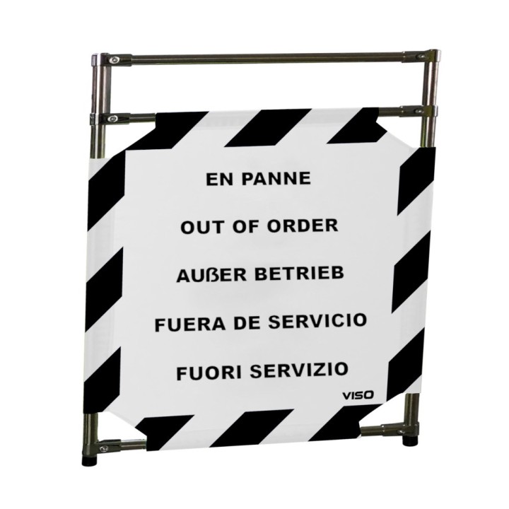 Barrière Travo Viso INOX - 1 panneau - Logo EN PANNE - Noir-Blanc L 570 x H 1000 mm