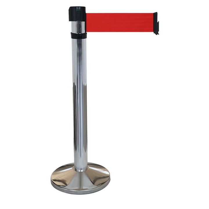 Poteau chromé RS4 Viso - sangle 4 m - rouge - larg. 100 mm