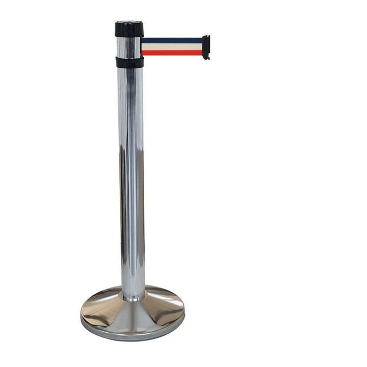 Poteau chromé RS4 Viso - sangle 4 m - bleu-blanc-rouge - larg. 50 mm