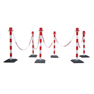 Kit 6 poteaux Viso monobloc lestés avec 10 m de chaîne - rouge-blanc