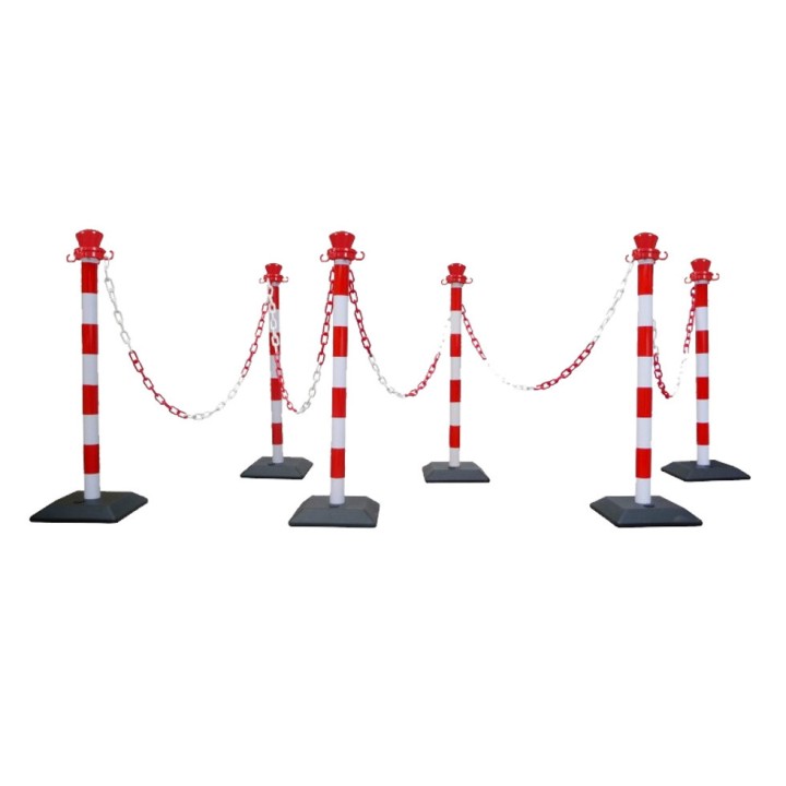 Kit 6 poteaux Viso monobloc lestés avec 10 m de chaîne - rouge-blanc