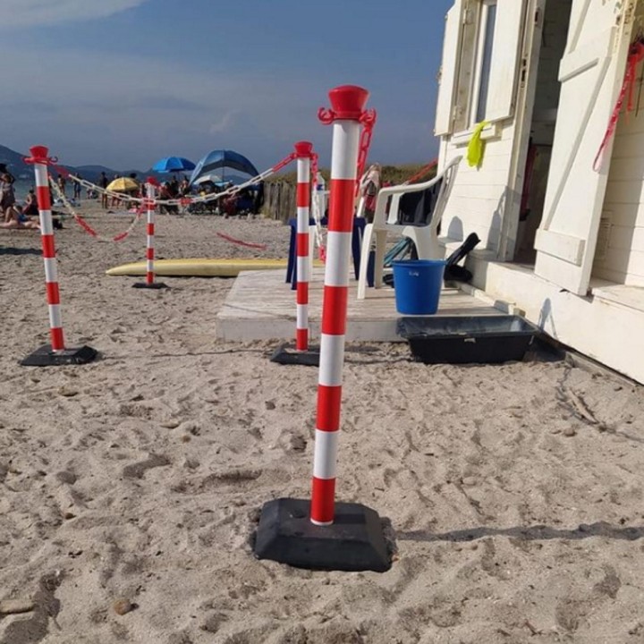 Kit 6 poteaux Viso monobloc lestés avec 10 m de chaîne - rouge-blanc