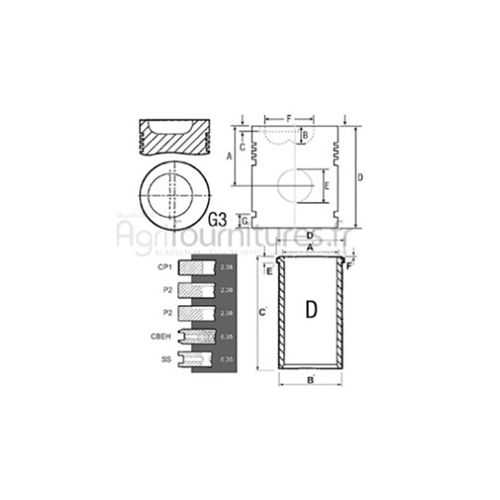 Ensemble chemise - piston Ø 98.48 mm Bepco 30/31-12 pour moissonneuse - batteuse