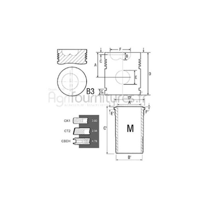 Ensemble chemise - piston Ø 98.42 mm Bepco 25/31-113 pour tracteur