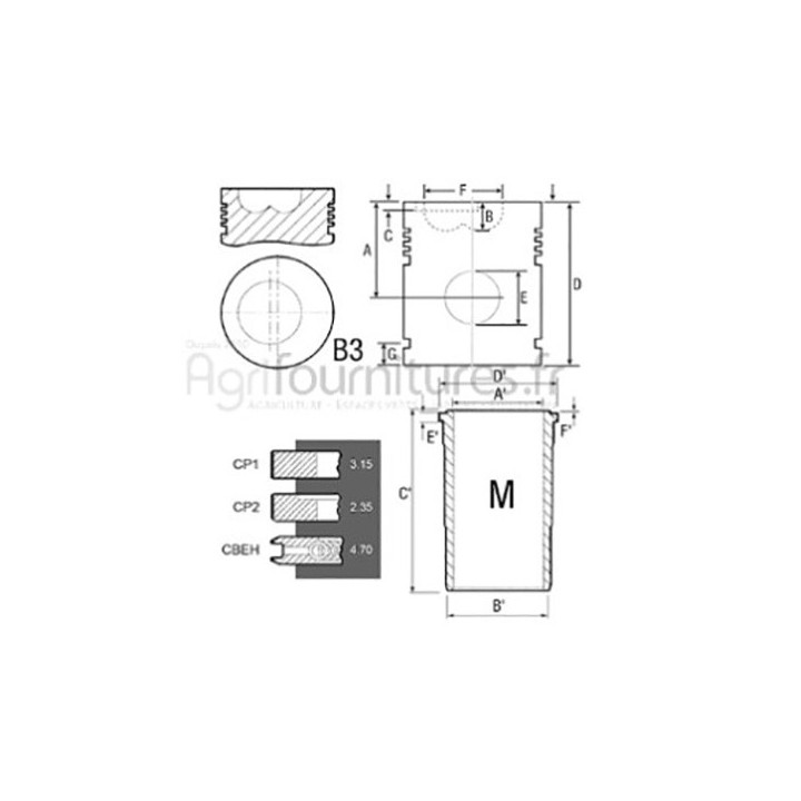 Ensemble chemise - piston Ø 100 mm Bepco 25/31-66 pour tracteur