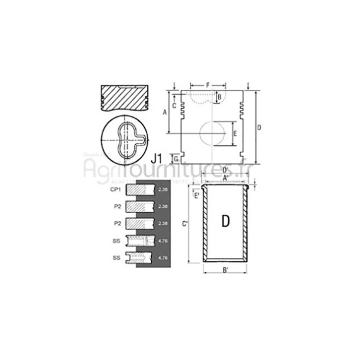 Ensemble chemise - piston Ø 84.14 mm Bepco 30/31-2 pour tracteur