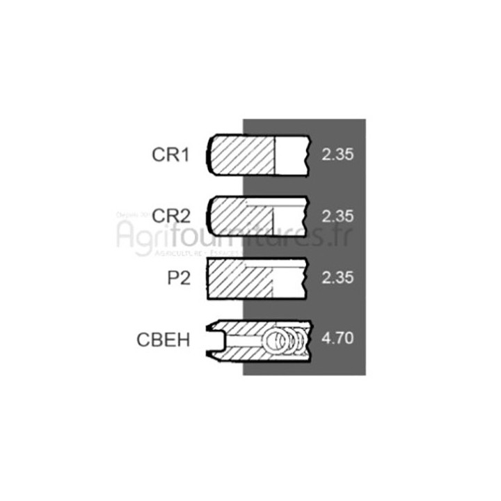 Jeu de segments +0.040'' - 1.02 mm Bepco 24/34-31D pour tracteur