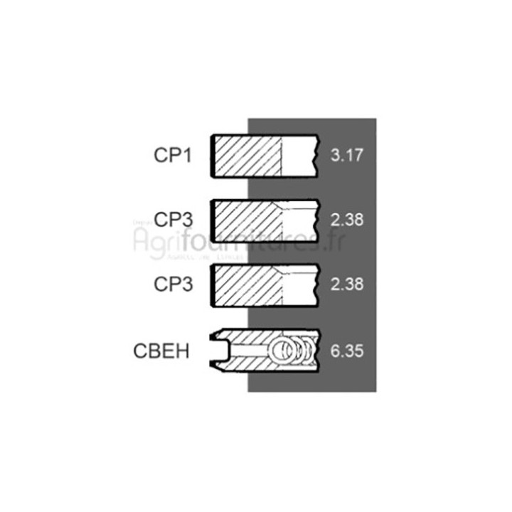 Jeu de segments Ø 98.48 mm - std Bepco 30/34-23 pour moissonneuse - batteuse