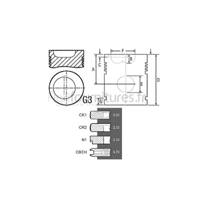 Piston avec segments Ø 111.76 mm - std Bepco 24/32-85 pour tracteur