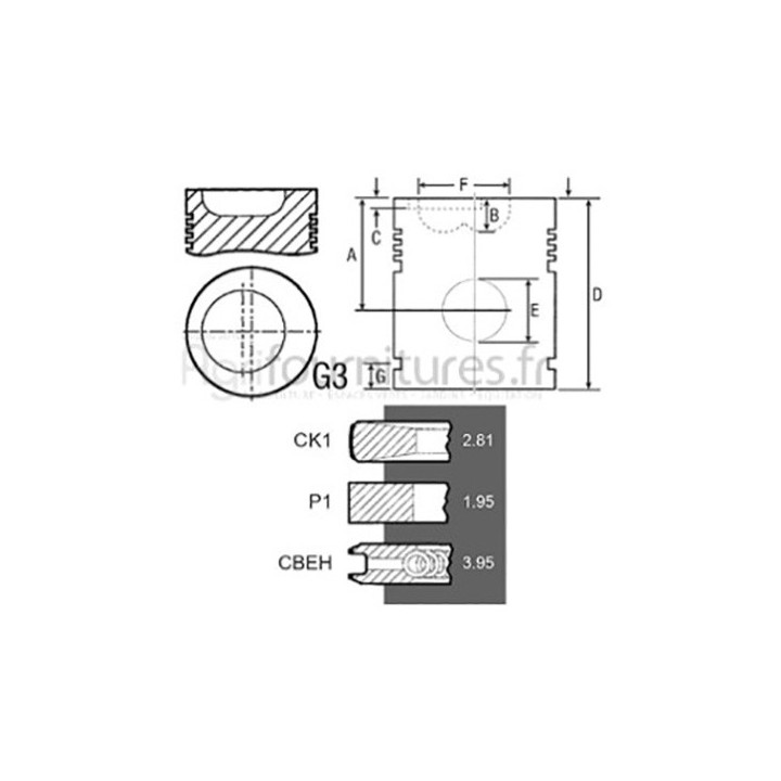 Piston avec segments Ø 105 mm - std Bepco 22/32-219 pour tracteur