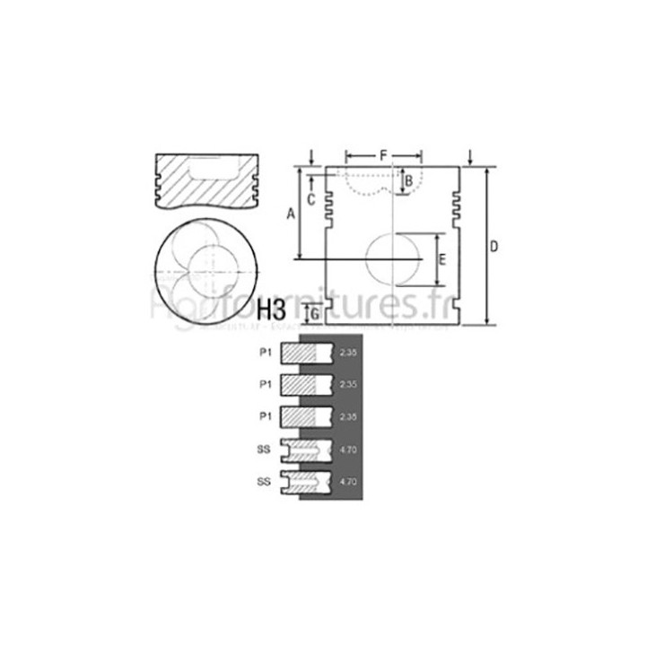 Piston avec segments Ø 100 mm - std Bepco 24/32-27 pour tracteur