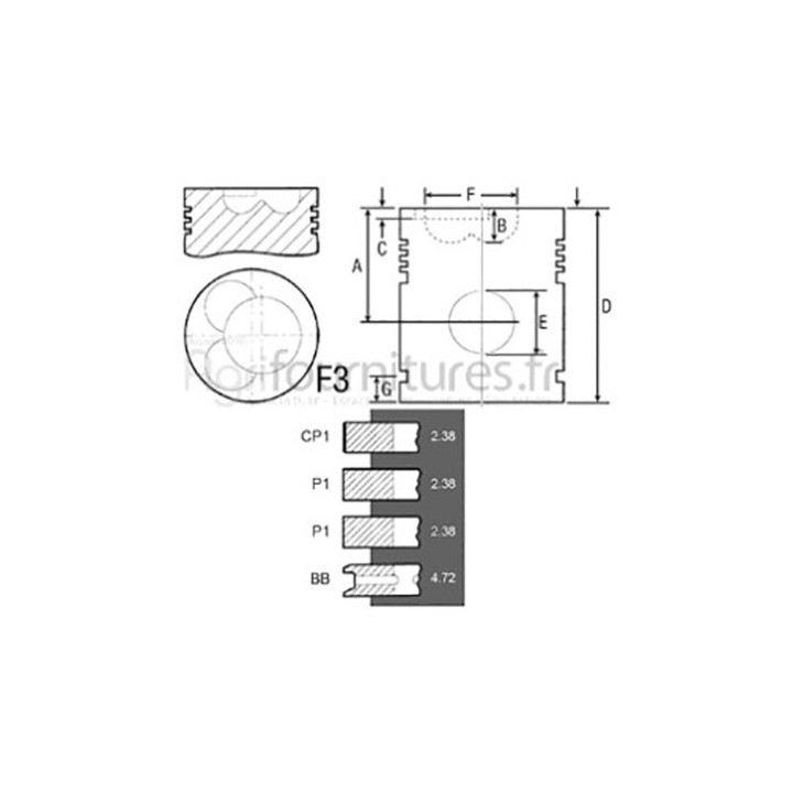 Piston avec segments Ø 100 mm - std Bepco 20/32-80 pour tracteur