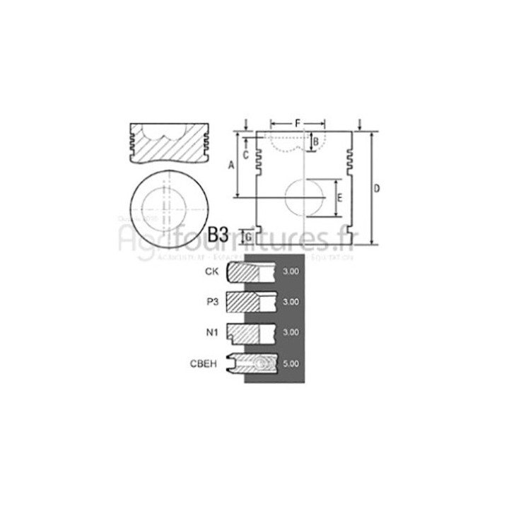 Piston avec segments Ø 95 mm - std Bepco 22/32-210 pour tracteur