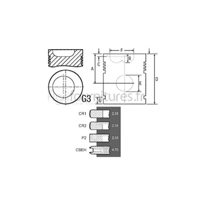 Piston avec segments Ø 111.76 mm - std Bepco 24/32-35 pour tracteur