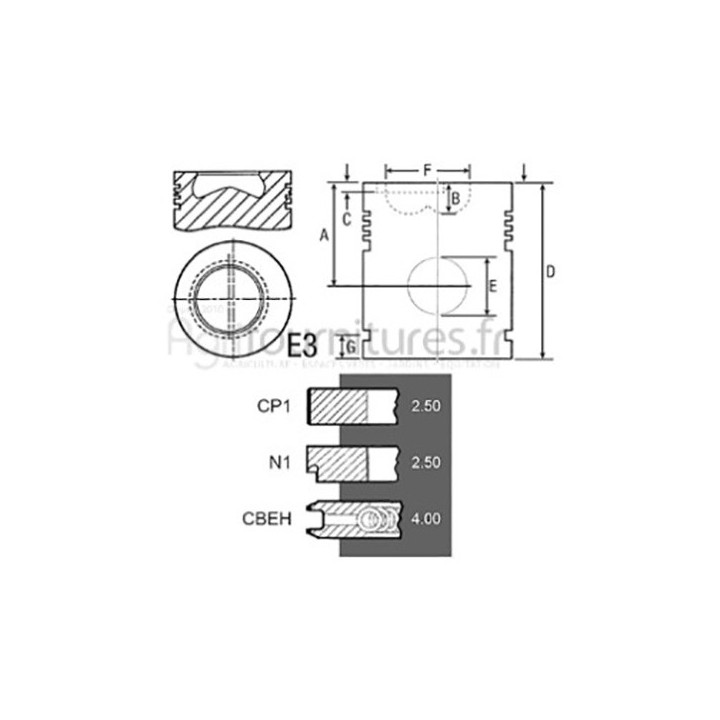 Piston avec segments Ø 104 mm - std Bepco 23/32-254 pour tracteur