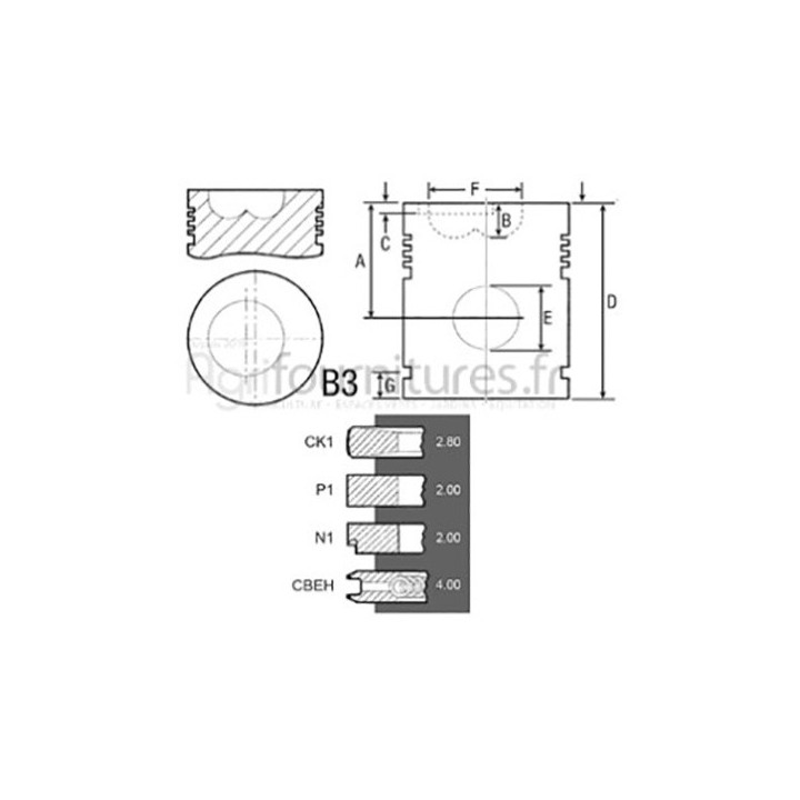 Piston avec segments Ø 100 mm - std Bepco 22/32-216 pour tracteur