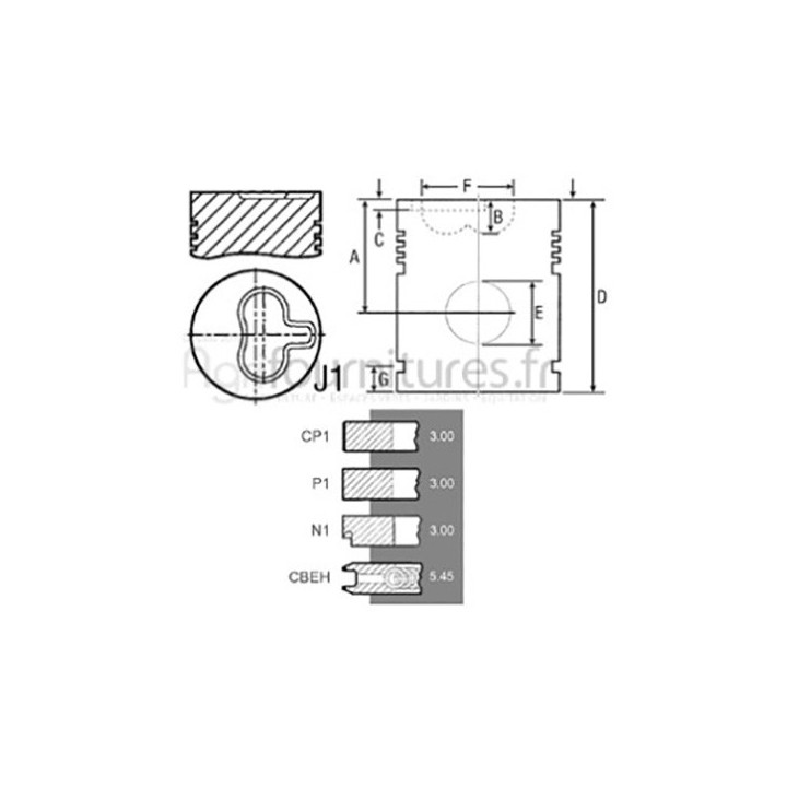 Piston avec segments Ø 85 mm - std Bepco 23/32-256 pour tracteur