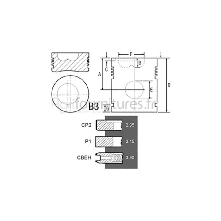 Piston avec segments Ø 105 mm - std Bepco 29/32-90 pour tracteur