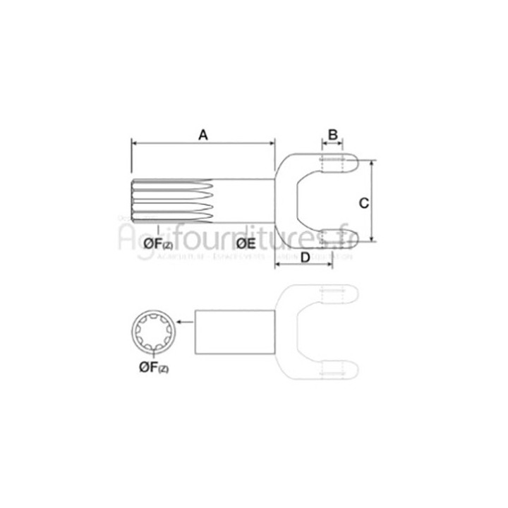 Demi-Arbre de cardan intérieur droit cardan pont avant 4M Bepco 25/6405-15 pour tracteur