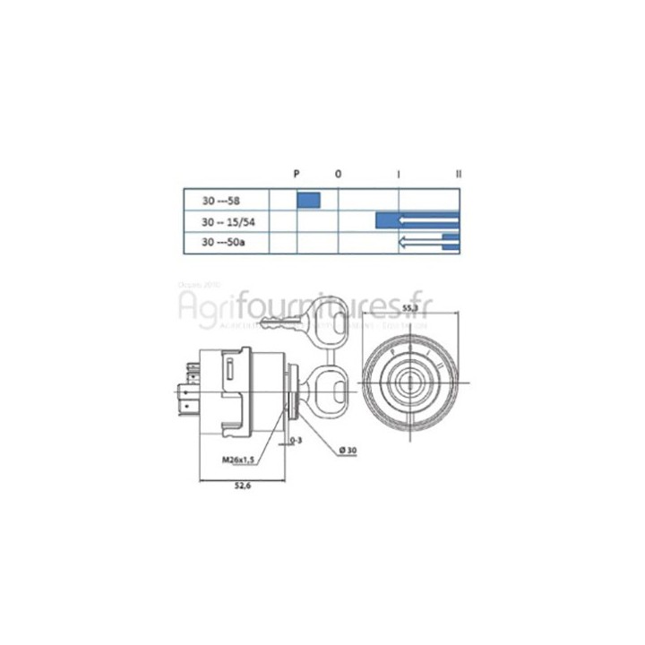 Contacteur de démarrage feux / 0 / cont. / dem. Bepco 25/950-17 pour tracteur