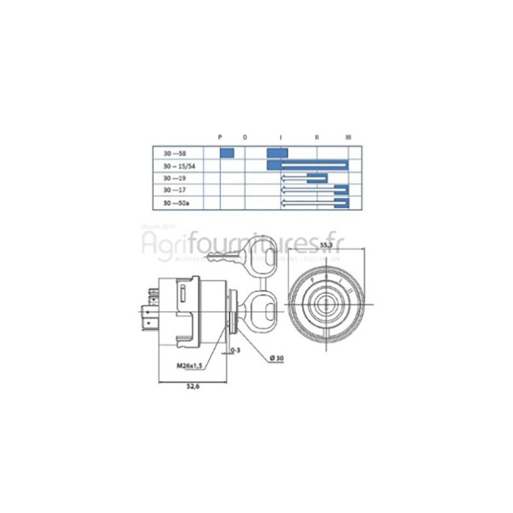 Contacteur de démarrage feux / 0 / cont. / pre. / dem. Bepco 25/950-33 pour tracteur