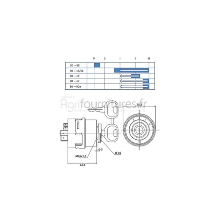 Contacteur de démarrage feux / 0 / cont. / pre. / dem. Bepco 25/950-16 pour tracteur
