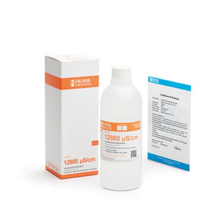 Solution d'étalonnage Hanna Instruments, conductivité à 12,88 mS-cm, certificat d'analyse, bouteille 500 mL