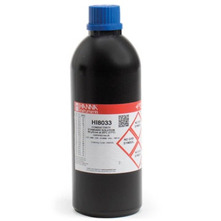 Solution d'étalonnage de conductivité Hanna Instruments, 84 micro-seconde-cm, bouteille FDA 500 mL