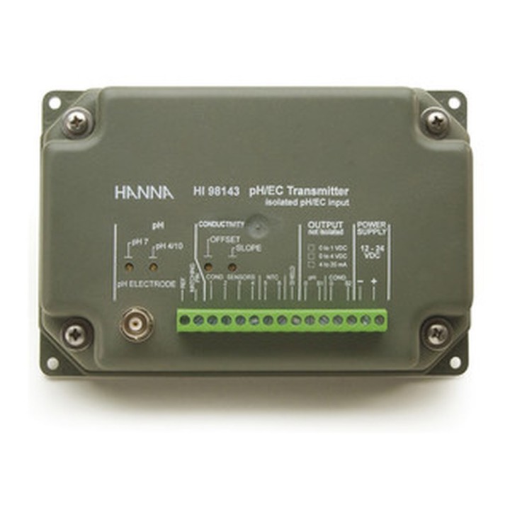 Transmetteur pH-EC Hanna Instruments avec entrées directes pour sondes, sortie isolée, 4-20 mA alimentée, 12 V