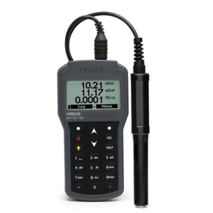 Multiparamètre portatif pH-EC-OD Hanna Instruments avec électrode pH HI829113, connecteur Quick DIN, câble 4 m