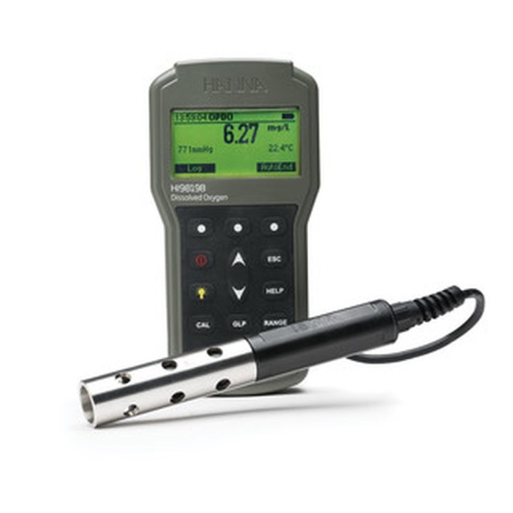 Oxymètre LDO portatif étanche Hanna Instruments, avec sonde optique O2-°C HI764113, connecteur Quick DIN, câble 10 m