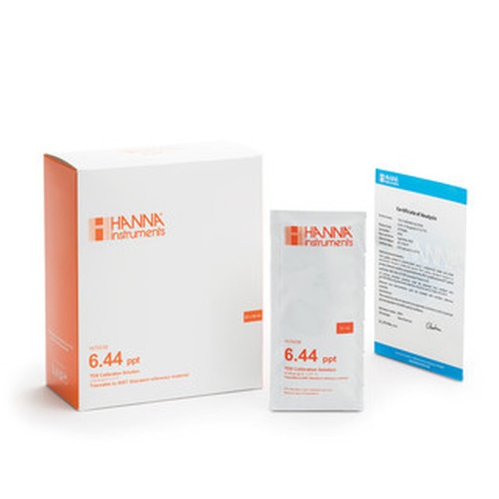 Solution d'étalonnage Hanna Instruments, TDS à 6,44 g-L, certificat d'analyse, 25 sachets 20 mL