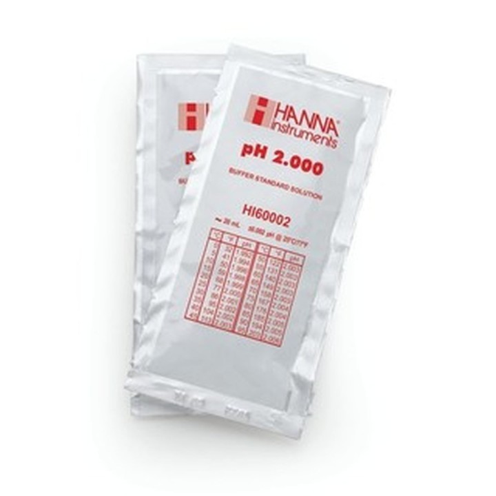 Solution tampon Hanna Instruments, pH 2,000, ±0,002 pH, certificat d'analyse, 25 sachets 20 mL