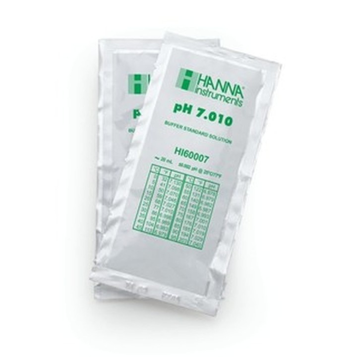 Solution tampon Hanna Instruments, pH 7,010, ±0,002 pH, certificat d'analyse, 25 sachets 20 mL