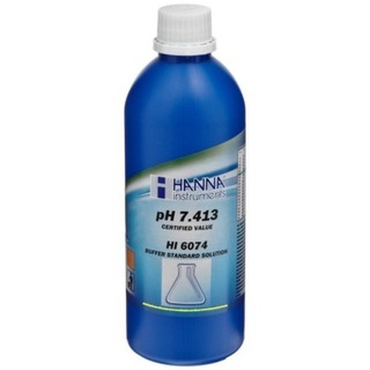 Solution tampon Hanna Instruments, pH 7,400, ±0,002 pH, certificat d'analyse, bouteille 500 mL