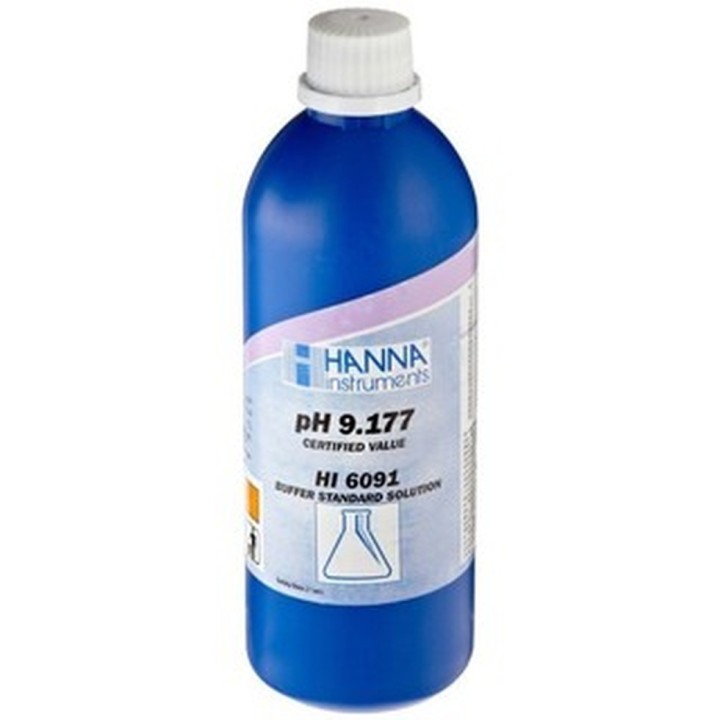 Solution tampon Hanna Instruments, pH 9,177, ±0,002 pH, certificat d'analyse, bouteille 500 mL